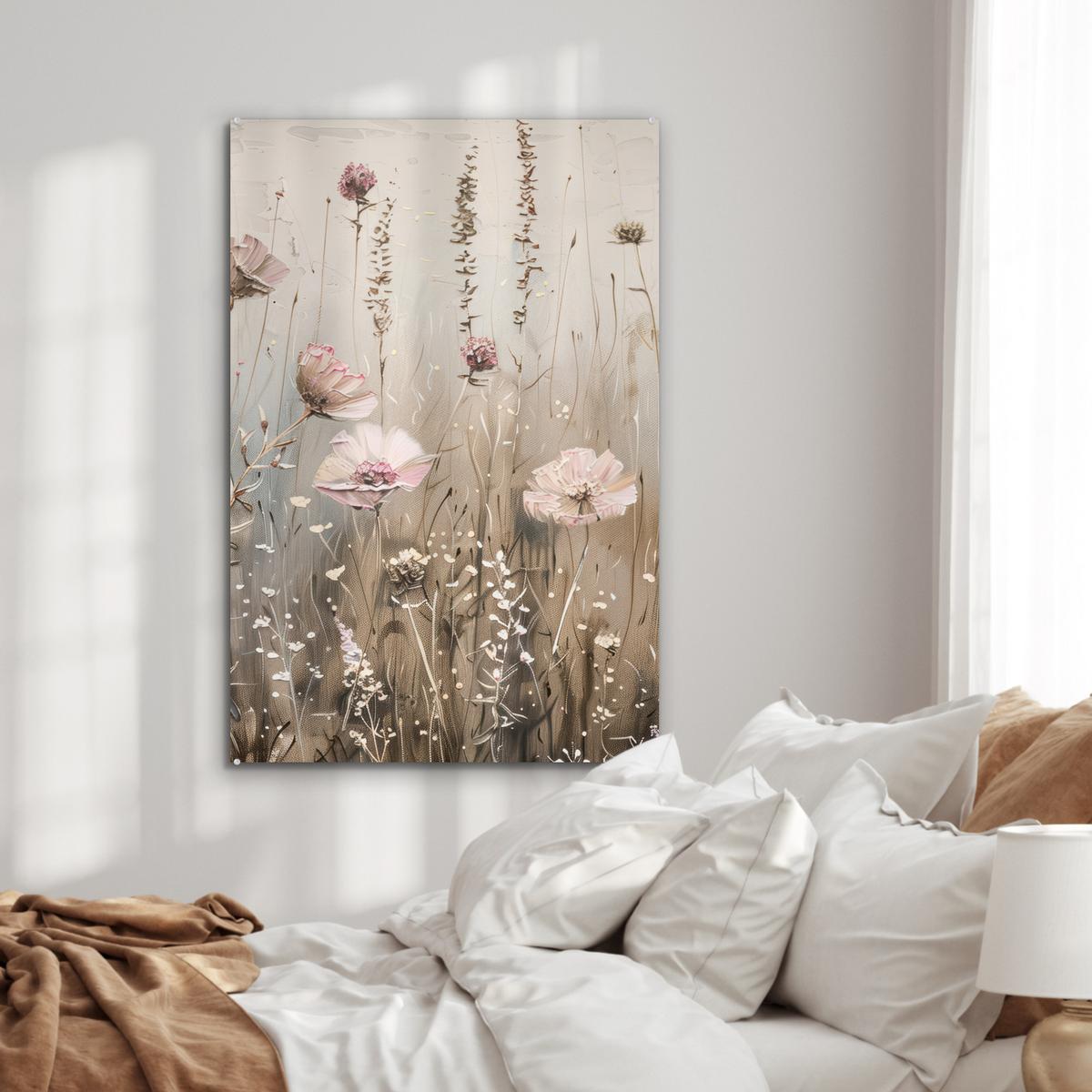 ACRYLGLASBILD Blumen - Rosa - Modern - Beige 80x120 cm - Beige, Glas (80/120cm) - MuchoWow