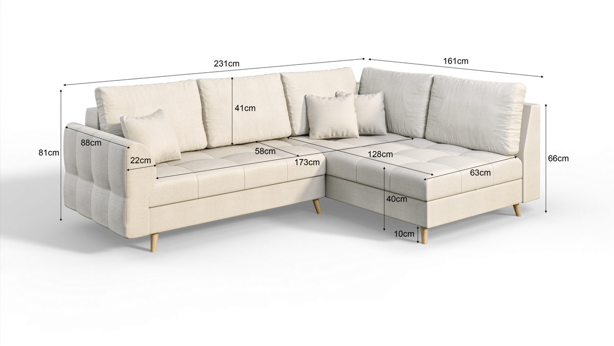 ECKSOFA Lorine Mikrofaser Ecru - Ecru/Hellbraun, Buchenholz/Textil (231/161cm) - S-Style Möbel