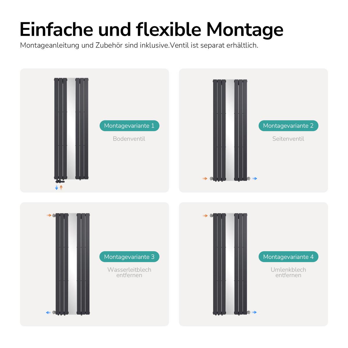 HEIZKÖRPER Flachheizkörper mit Spiegel 180/60,8 cm - Anthrazit, Metall (61/180/5cm) - EMKE