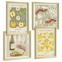 BILDER SET 4er Set - 50x50 cm & 40x60 cm Goldrahmen - Fruchtige Muster italienischer Wein - Goldfarben, Kunststoff (50/50cm) - TULUP