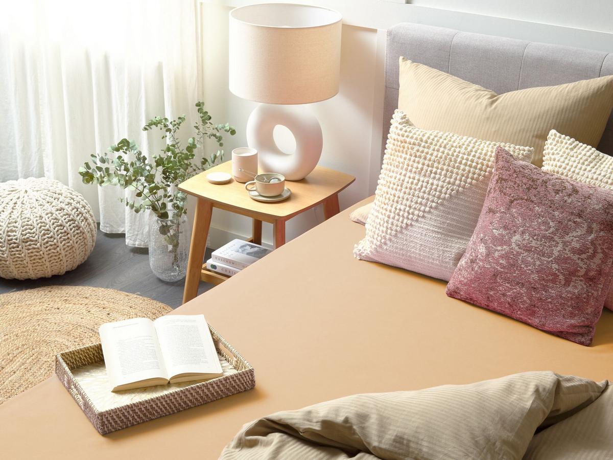 SPANNBETTLAKEN 200/200 cm Baumwolle Beige Janbu - Beige, Textil (200/200cm) - Beliani