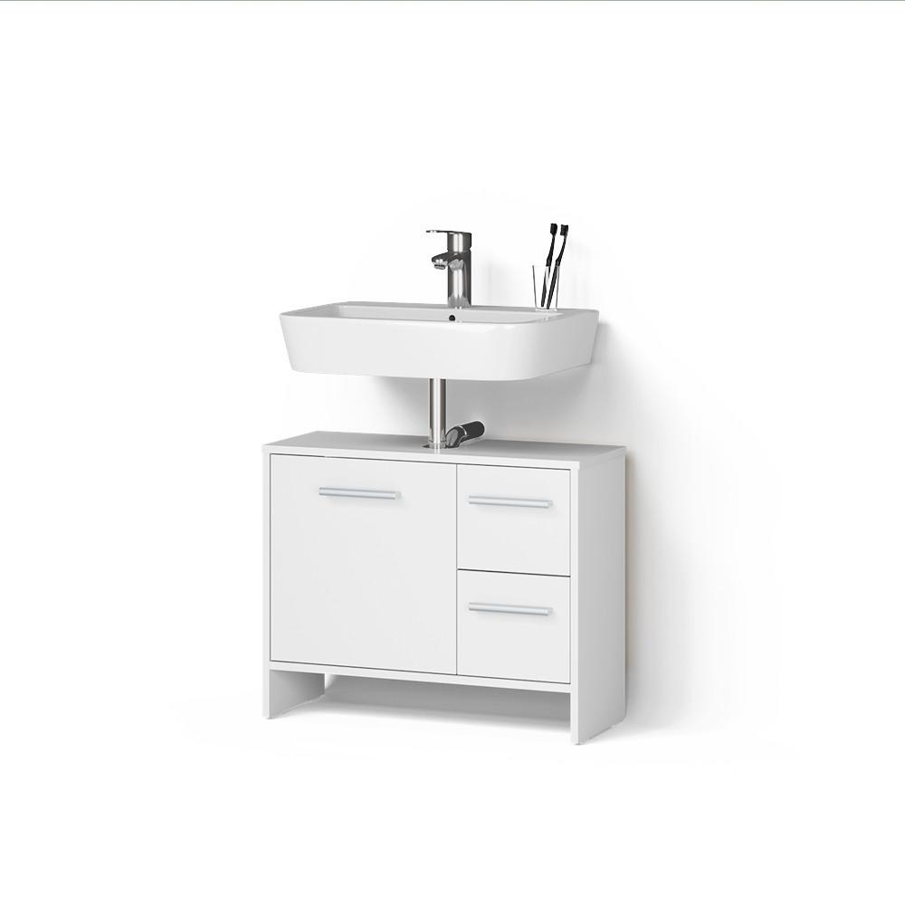 WASCHBECKENUNTERSCHRANK Amalfi Weiß 70.2 x 57 cm mit 2 Schubladen und 1 Tür - Weiß, Holzwerkstoff (70.2/57/27.9cm) - Livinity®