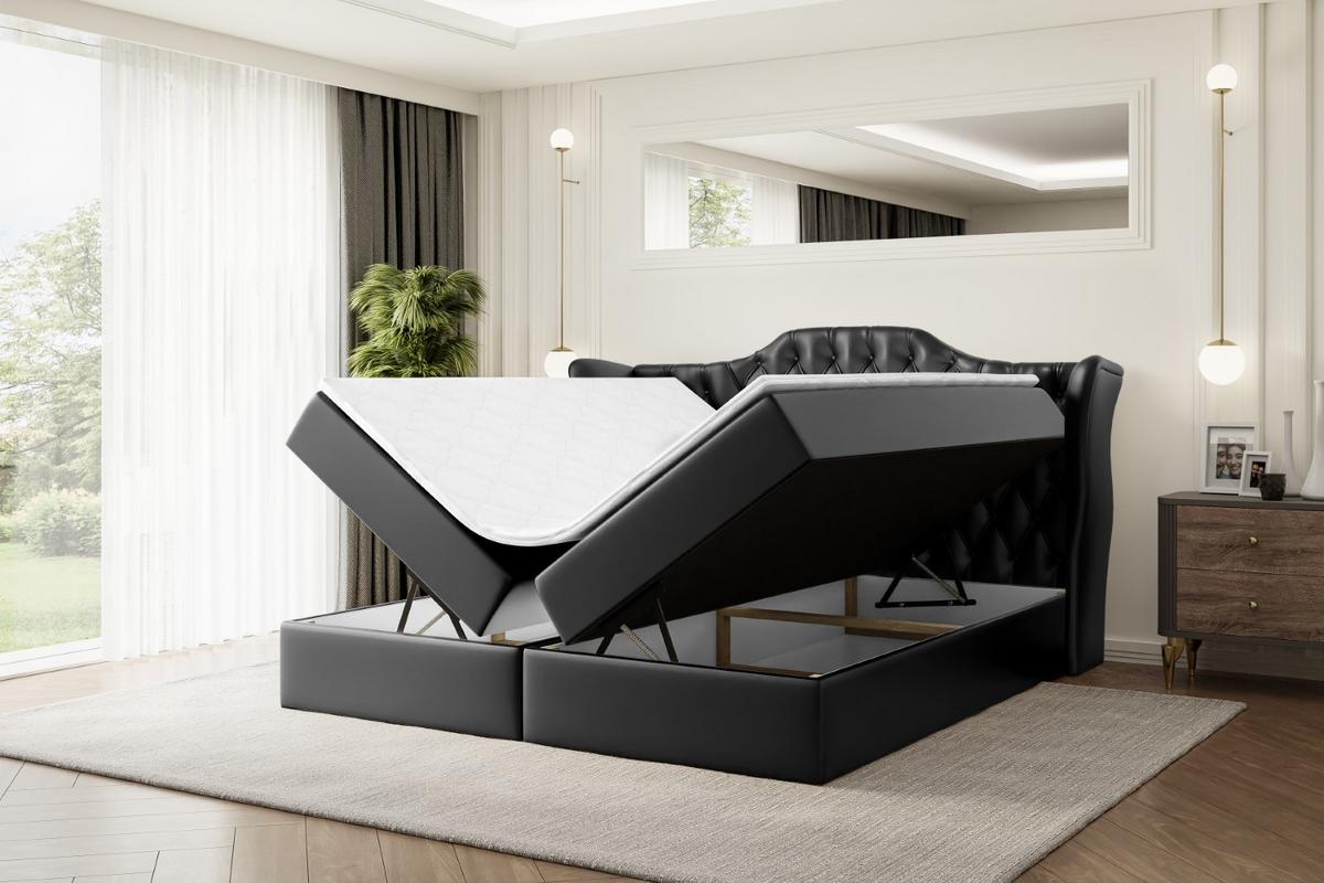 BOXBETT mit Matratze H4 und Lattenrost - VILA - 140x200 cm - H4 - Schwarz Hochglanz - Schwarz Hochglanz, Holzwerkstoff (140/200cm) - ALTDECOR