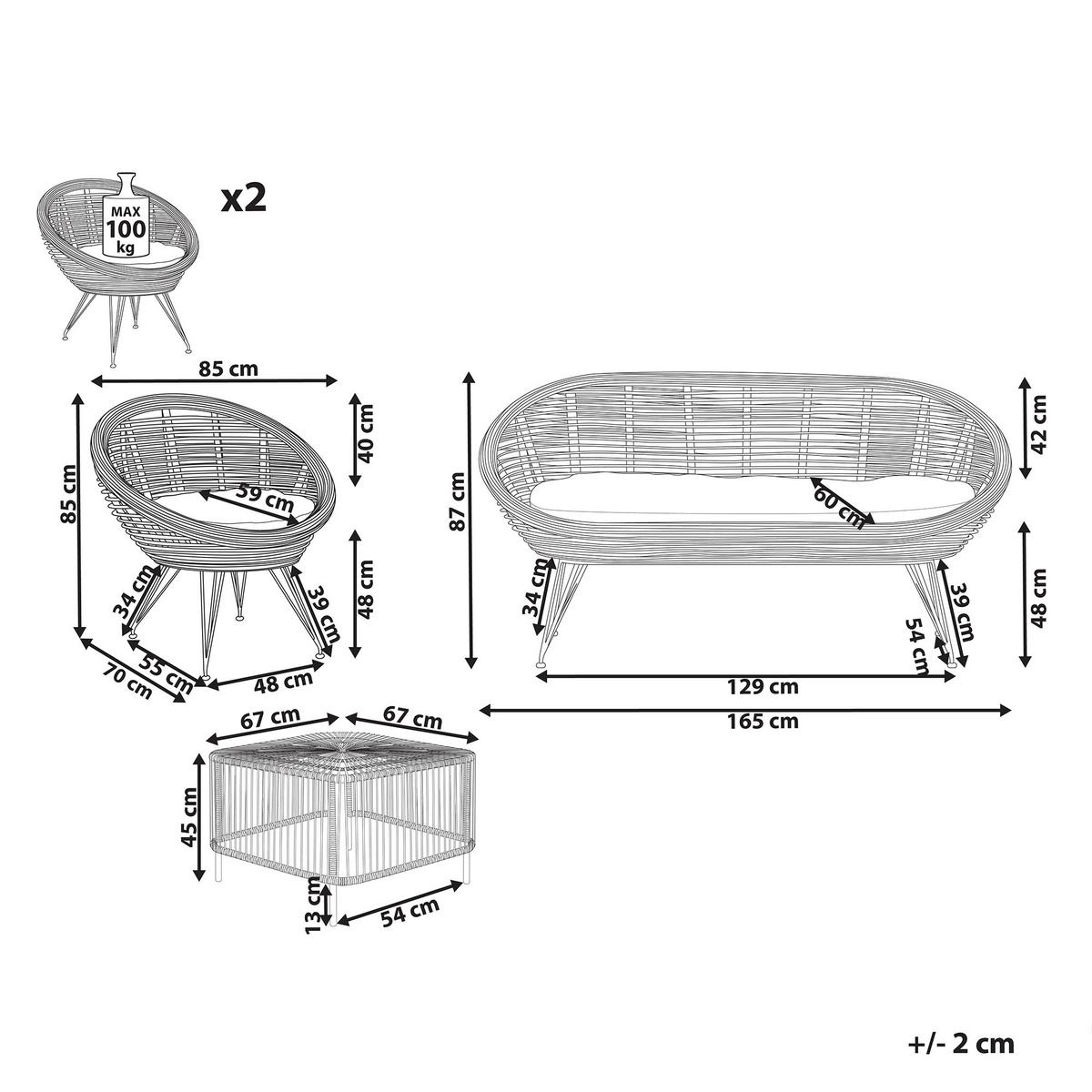 4-SITZER LOUNGE SET Rattan Natürlich Maratea/Cesenatico - Naturfarben, Naturmaterialien - Beliani