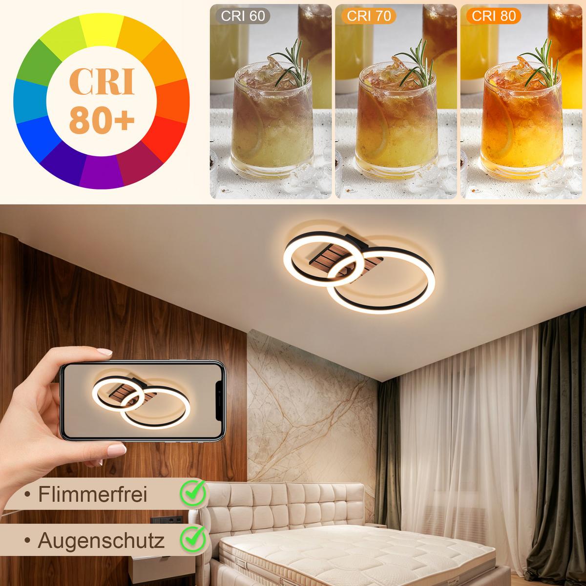 LED DECKENLEUCHTE Bexalin 44/30/8 cm - Schwarz, Kunststoff/Metall (44/30/8cm) - ZMH