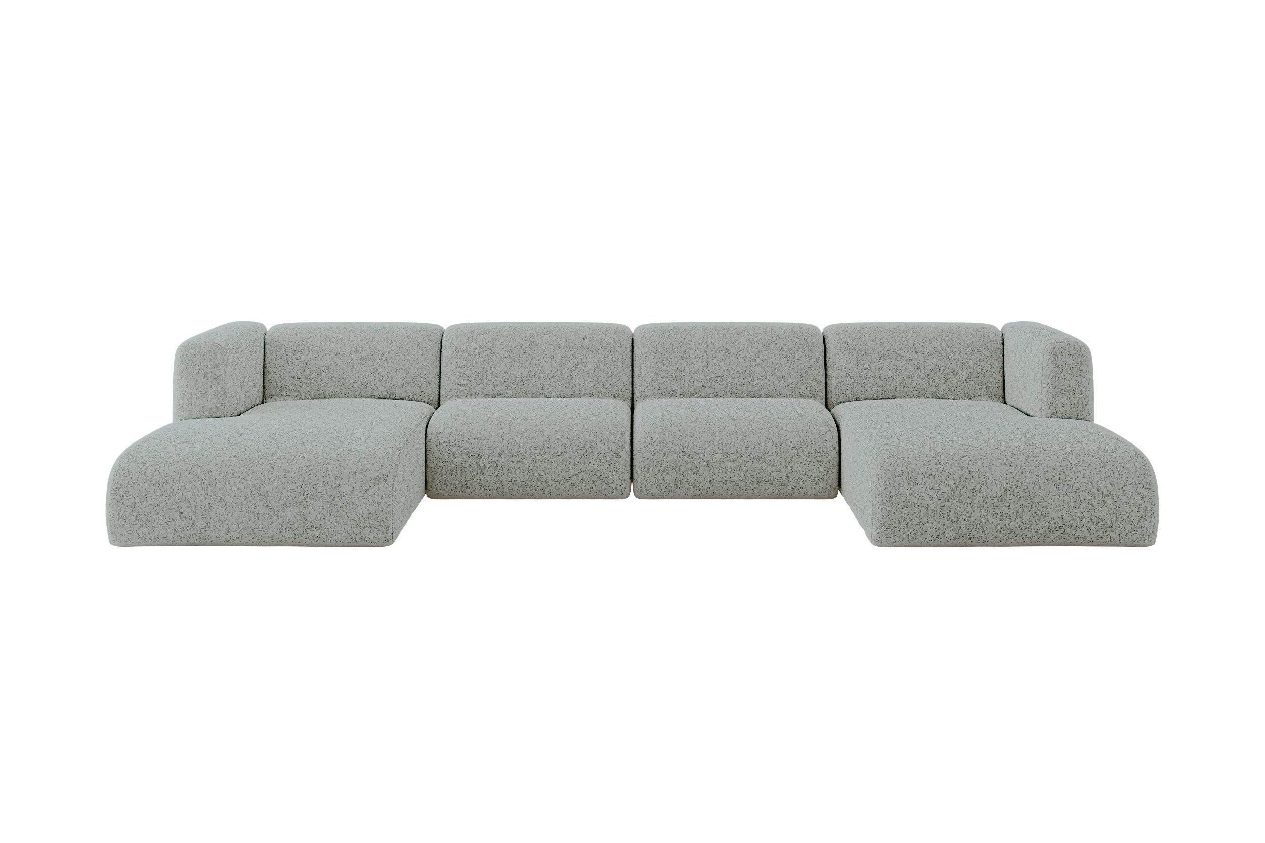 WOHNLANDSCHAFT MIRA-U2 408x179x70 Grün Velours - Schwarz/Hellgrün, Holzwerkstoff/Kunststoff (408/70/179cm) - ALTDECOR