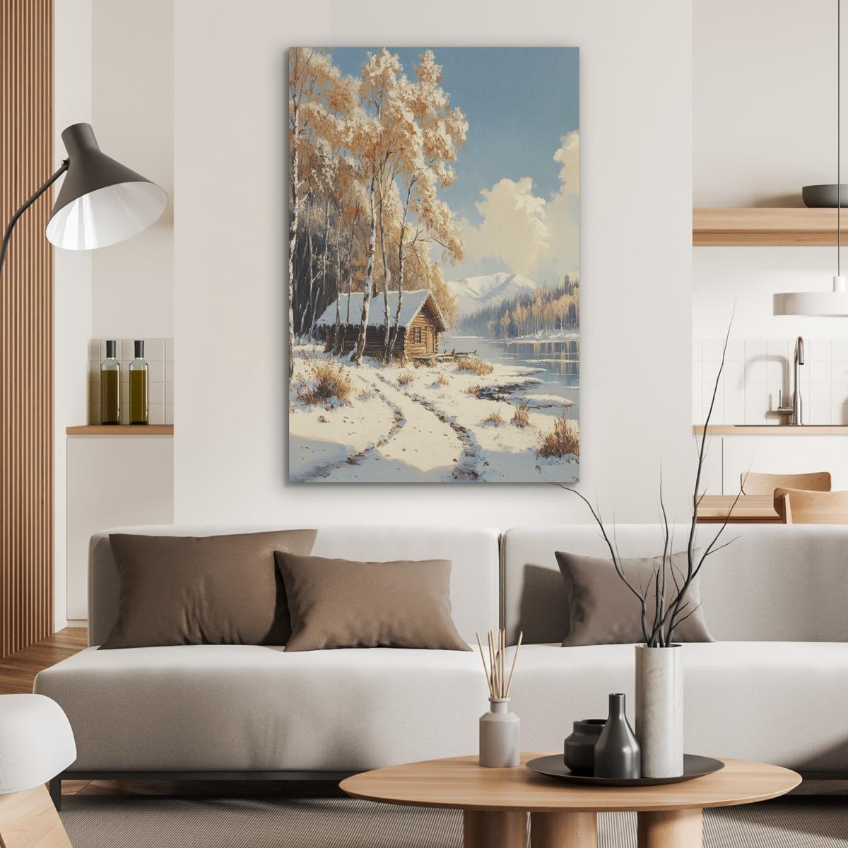 AKUSTIKBILD Winter - Schnee - Zuhause - Natur Wanddeko 70x100 cm - Hellbraun, Kunststoff (70/100/0.9cm) - MuchoWow