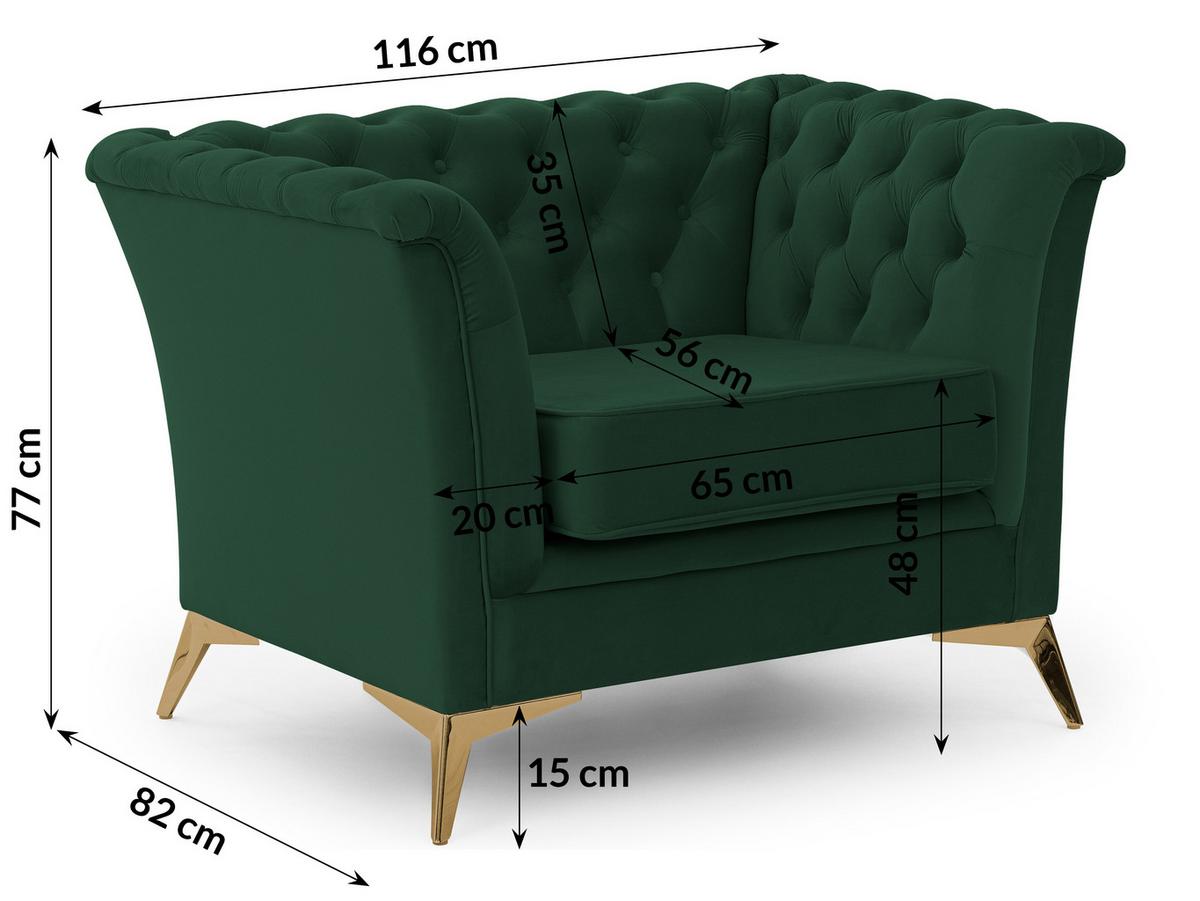 CHESTERFIELD-SESSEL Whitby Flaschengrün Samt mit goldenen Füßen - Dunkelgrün/Goldfarben, Holz/Textil (116/78/82cm) - S-Style Möbel