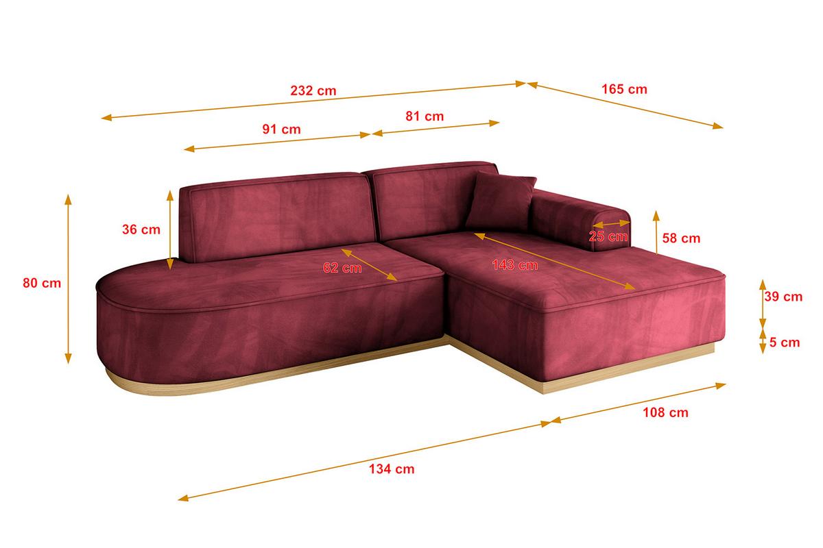 ECKSOFA Ottomane Rechts IREA-L1-v2 - 232x165x80 cm Bordeauxrot - Bordeaux, Holzwerkstoff/Textil (232/165cm) - ALTDECOR