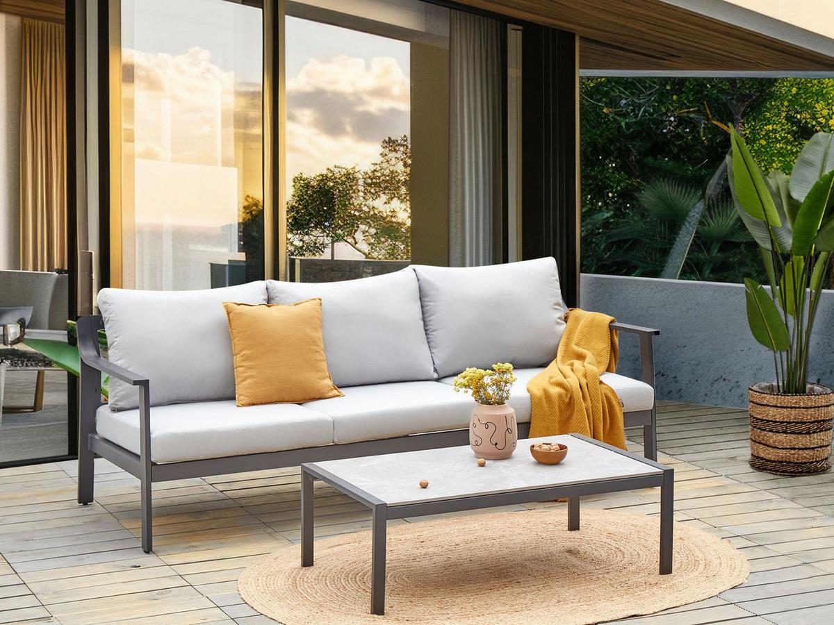 GARTENSOFA 3-Sitzer Grau Kiato - Hellgrau, Metall (225/77/80cm) - Beliani