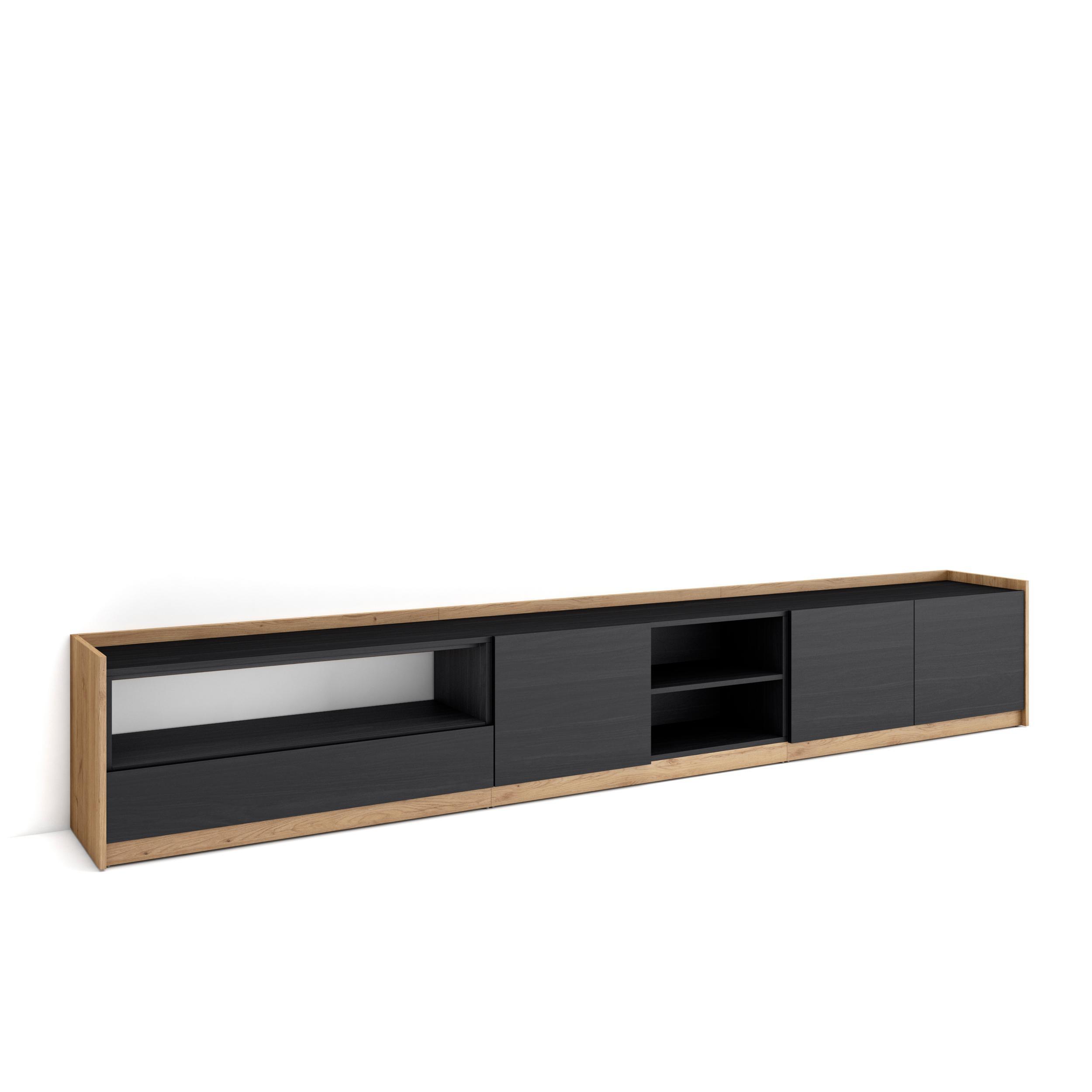 LOWBOARD, Schwarz Eiche, 310/37/50cm - Schwarz, Holzwerkstoff (310/50/37cm) - Skraut Home
