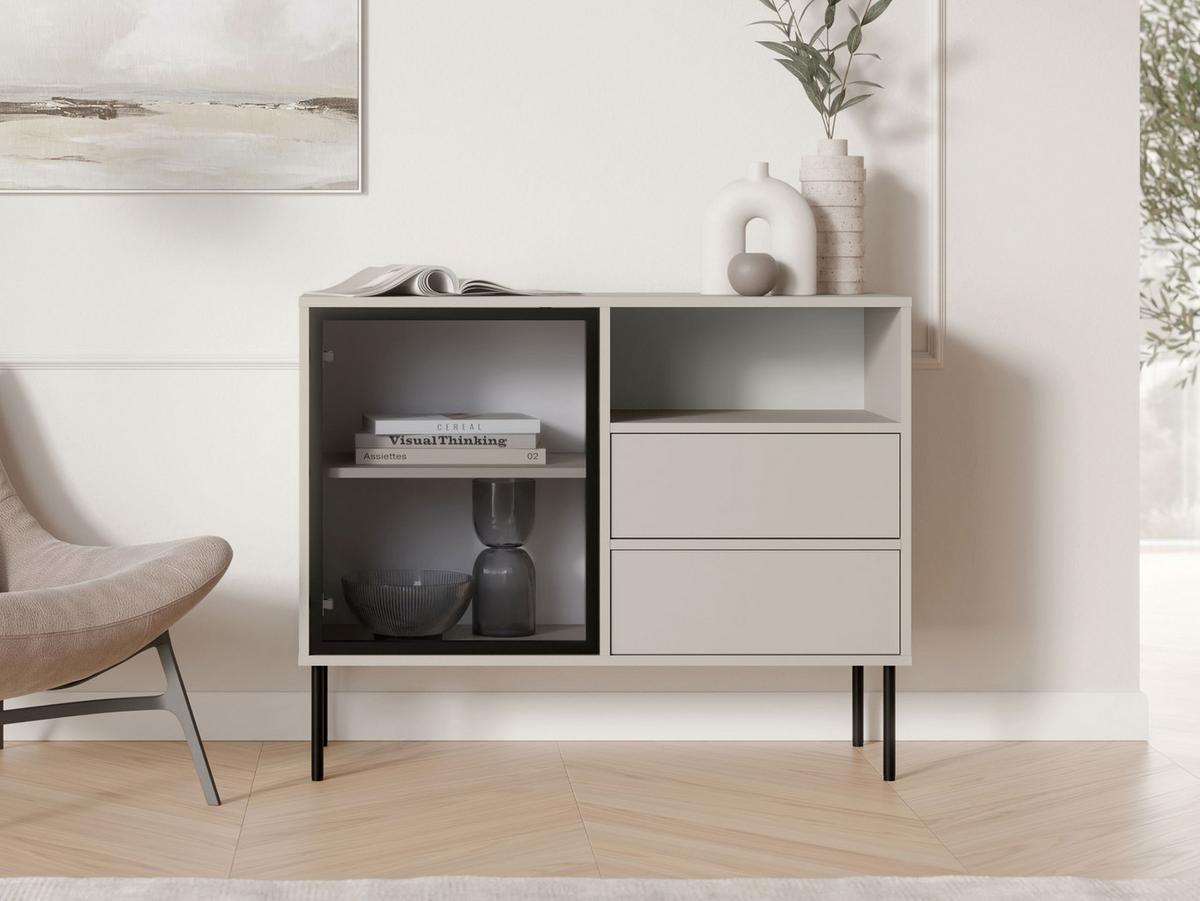 KOMMODE Domi 100 1D2S - Kaschmir/Schwarz, Holzwerkstoff/Metall (100/80/40cm) - MIRJAN24