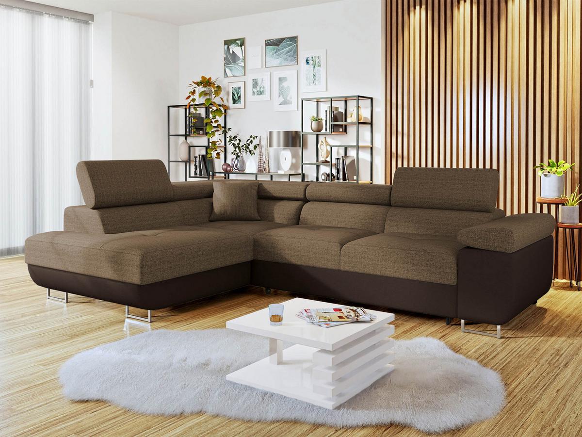 ECKSOFA Torezio, Seite: Links - Braun, Holz/Textil (274/203cm) - MIRJAN24