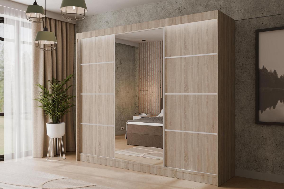 KLEIDERSCHRANK PAOKI mit LED - 250 cm - Sonoma Eiche - Sonoma Eiche, Holzwerkstoff (250/215/61cm) - ALTDECOR