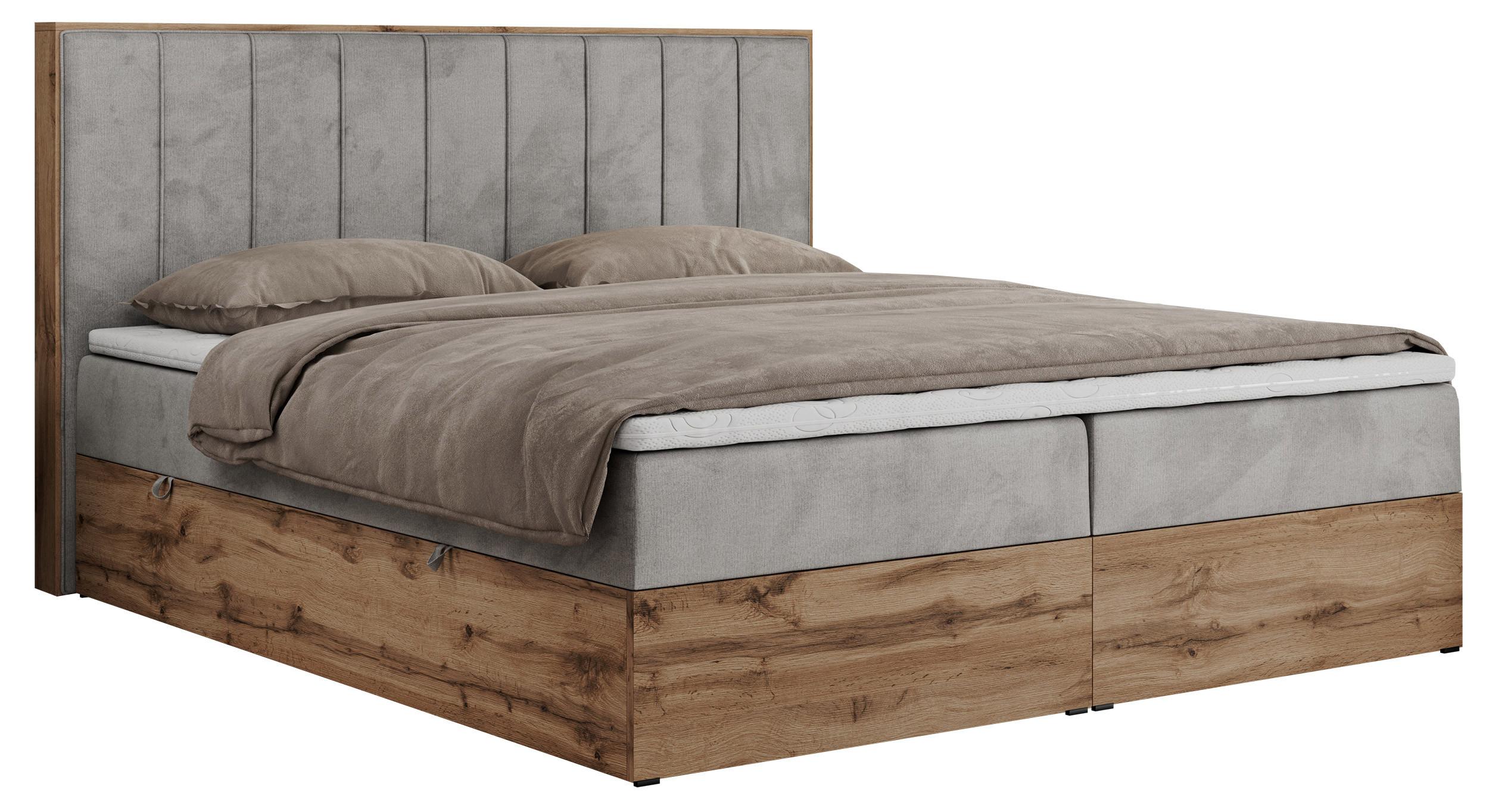 BOXBETT BELLISSIMO 140/200 Hellgrau Velvet - H4 - Hellgrau, Holz/Textil (140/200cm) - MKS