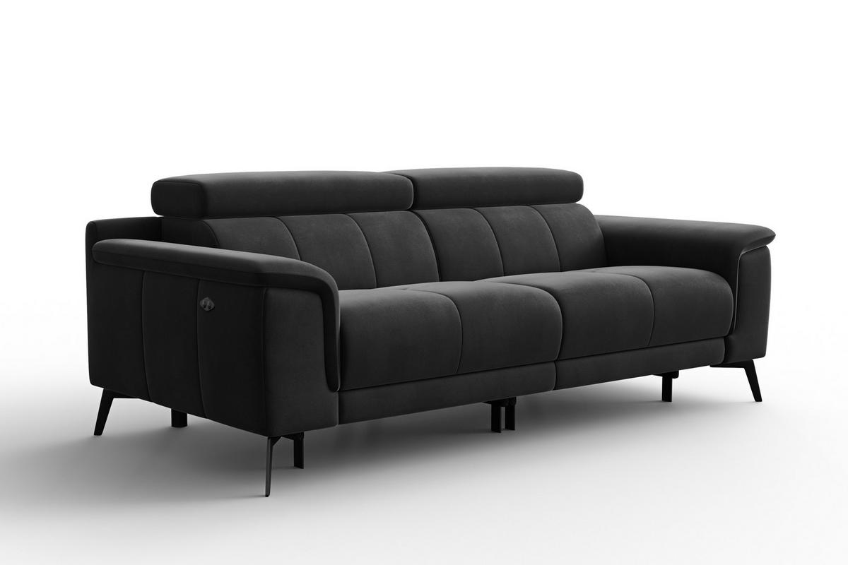 SOFA RELAX FIERO 3-Sitzer, Schwarzer Veloursstoff - Schwarz, Holz/Textil (212/82/103cm) - Courtois Laville