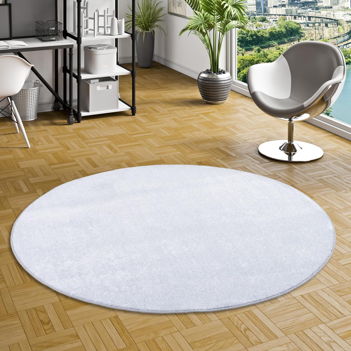 LUXUS SOFT VELOURS TEPPICH SHINE RUND - Silberfarben, Textil (100/100cm) - Snapstyle
