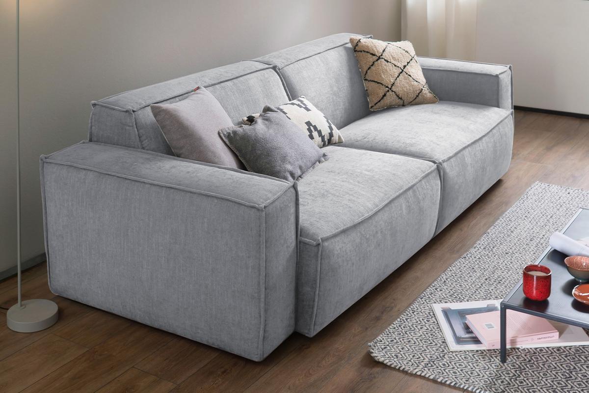 SITZGRUPPE SAMU Hellgrau Webstoff (2er-Set) - Hellgrau/Schwarz, Kunststoff/Textil (256/72/106cm) - KAWOLA