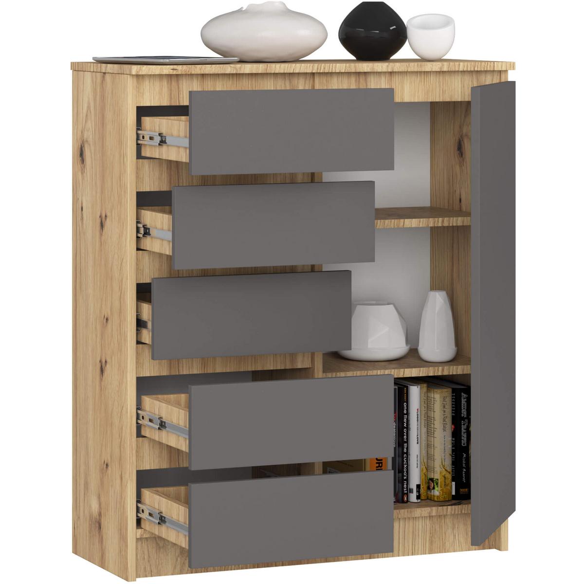 KOMMODE Eiche Artisan, Graphit Grau 97/80/35 - Eiche Artisan, Holzwerkstoff (80/97/35cm) - RAUMHIRSCH FURNITURE
