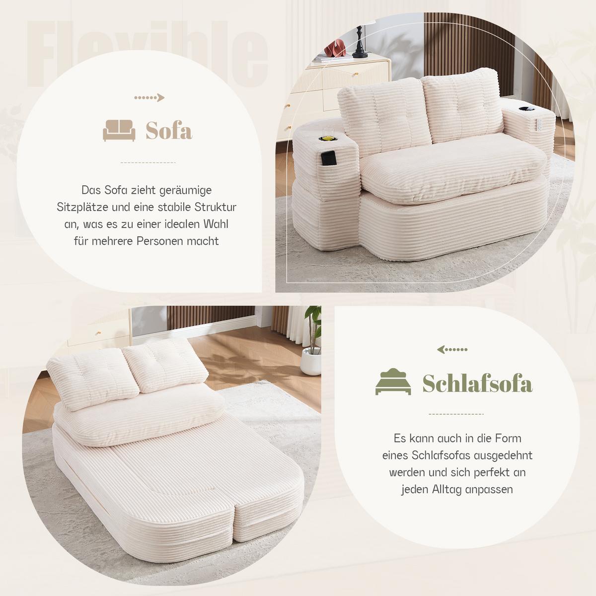 SCHLAFSOFA 2-in-1 Cordstoff Liegefunktion - Beige, Textil (165/61/97cm) - Urban Meuble