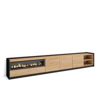 LOWBOARD, Eiche Schwarz, Elektrokamin, 310/37/50cm - Eichefarben, Holzwerkstoff (310/50/37cm) - Skraut Home