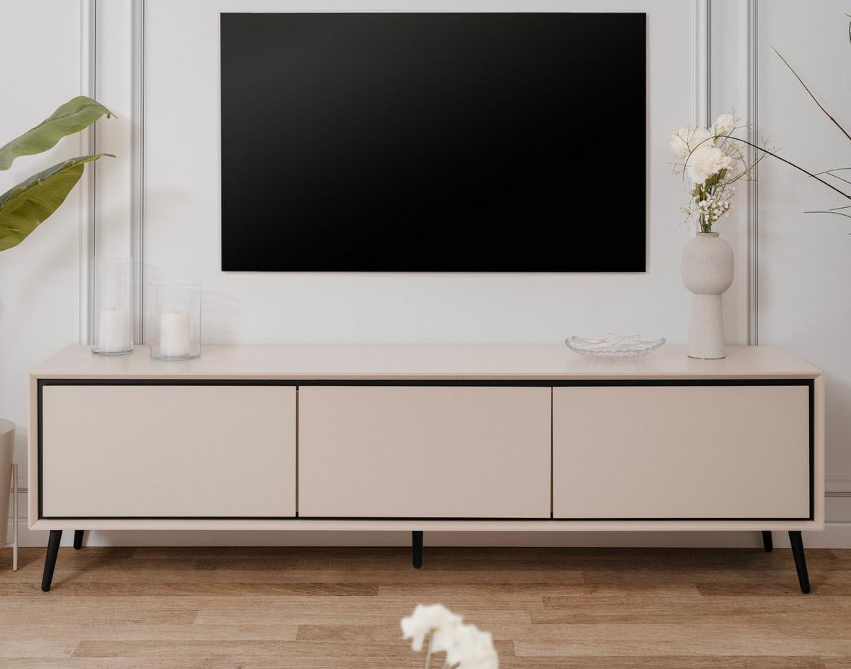TV-LOWBOARD sand, schwarz 175 cm, Fernsehtisch mit Stauraum - Sandfarben/Schwarz, Holzwerkstoff/Kunststoff (175/50/38cm) - Furn.Design