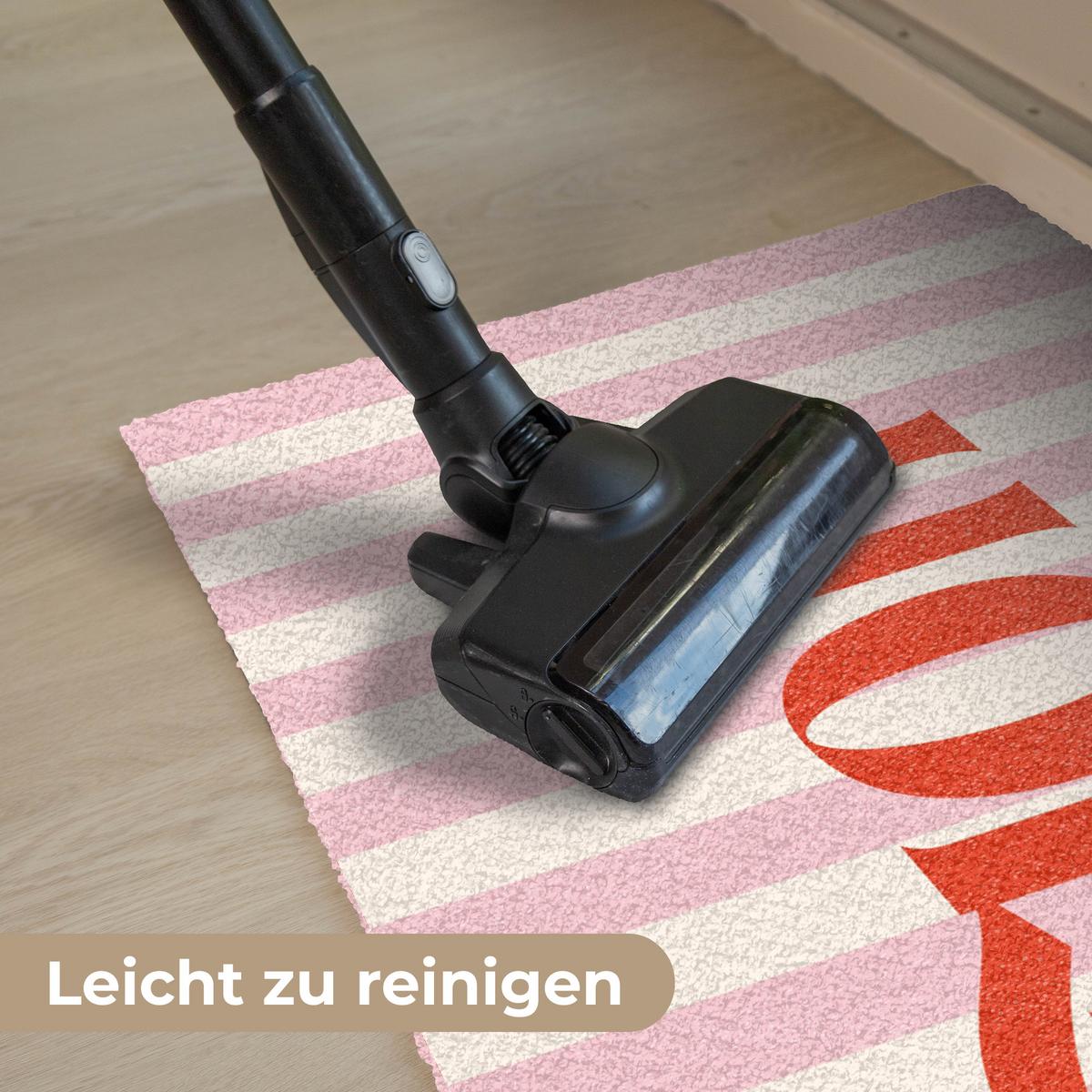 FUSSMATTE Hola - Zitat - Streifen - Pastell - Rosa - Rot - Weiß Schmutzfangmatte 90x60 cm - Rosa, Kunststoff (90/0.4cm) - MuchoWow