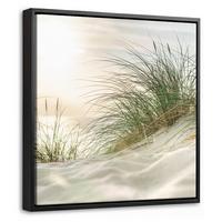LEINWAND Bilder mit Rahmen - Dünen mit Strandhafer in der Sonne des Nationalparks Schleswig-Holsteinisches Wattenmeer - 20x20 - Creme, Textil (20/20cm) - MuchoWow