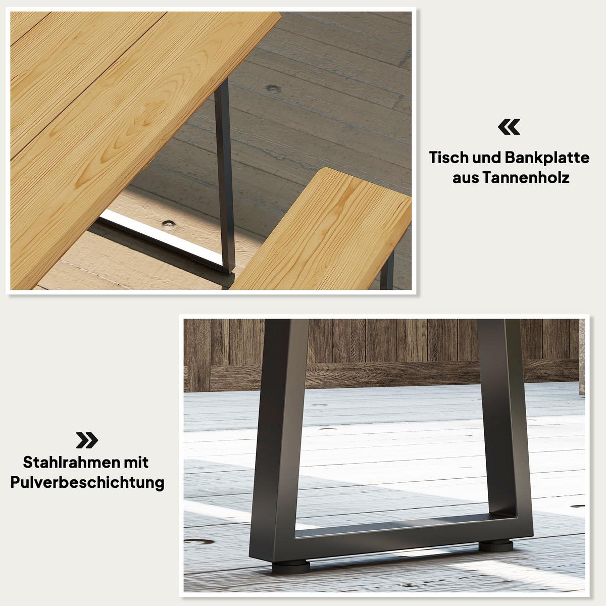 SITZGRUPPE 3er Set Tannenholz Stahl Naturholz - Naturfarben, Holz/Metall - Outsunny