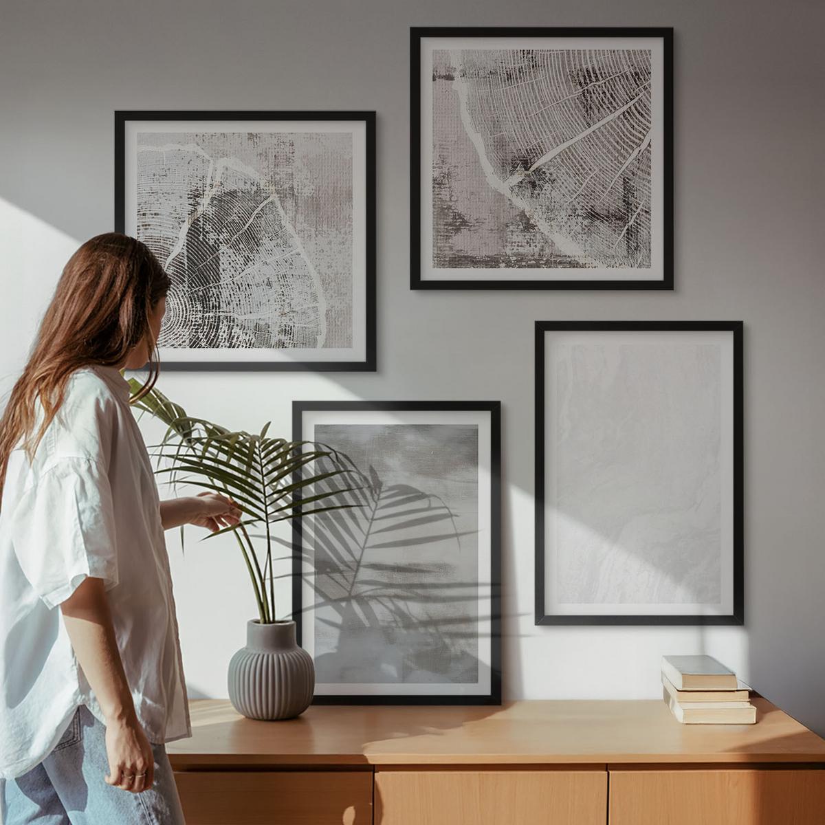 BILDER SET 4er Set - 50x50 cm & 40x60 cm Schwarzer Rahmen - Abstrakte moderne Formen - Schwarz, Kunststoff (50/50cm) - TULUP