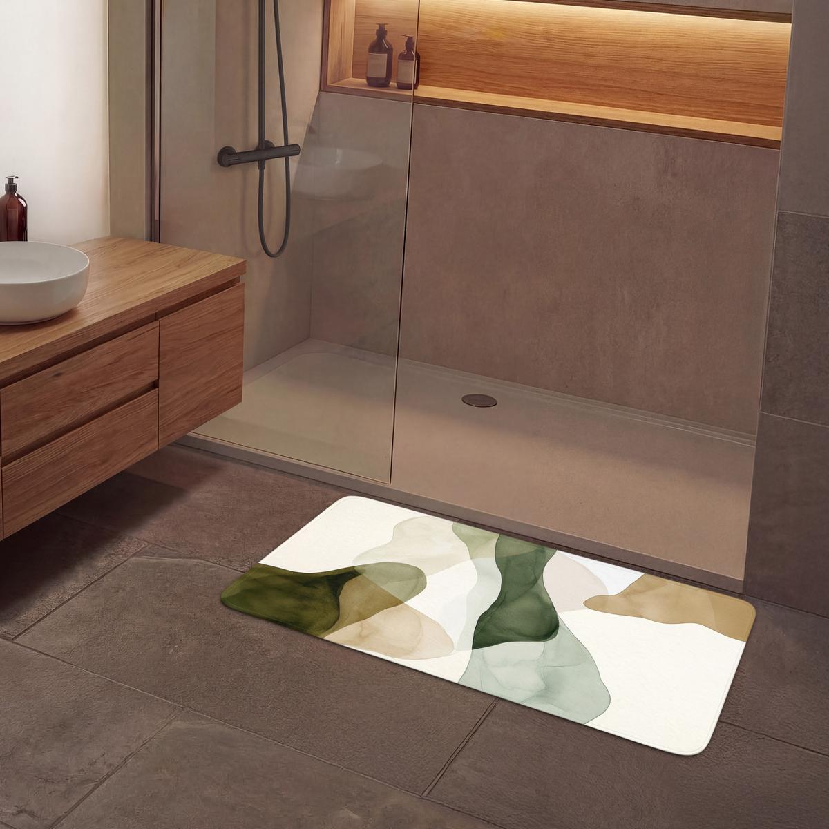 BADEMATTE Japandi - Abstrakt - Grün 120x60 cm - Grün, Textil (120/60cm) - OnlyWow