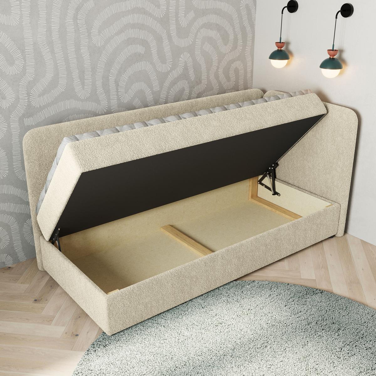 BOXBETT GINA 80x200 cm mit Matratze und Topper, H2+H3 - Creme - Creme, Holz (80/200cm) - MASSENO