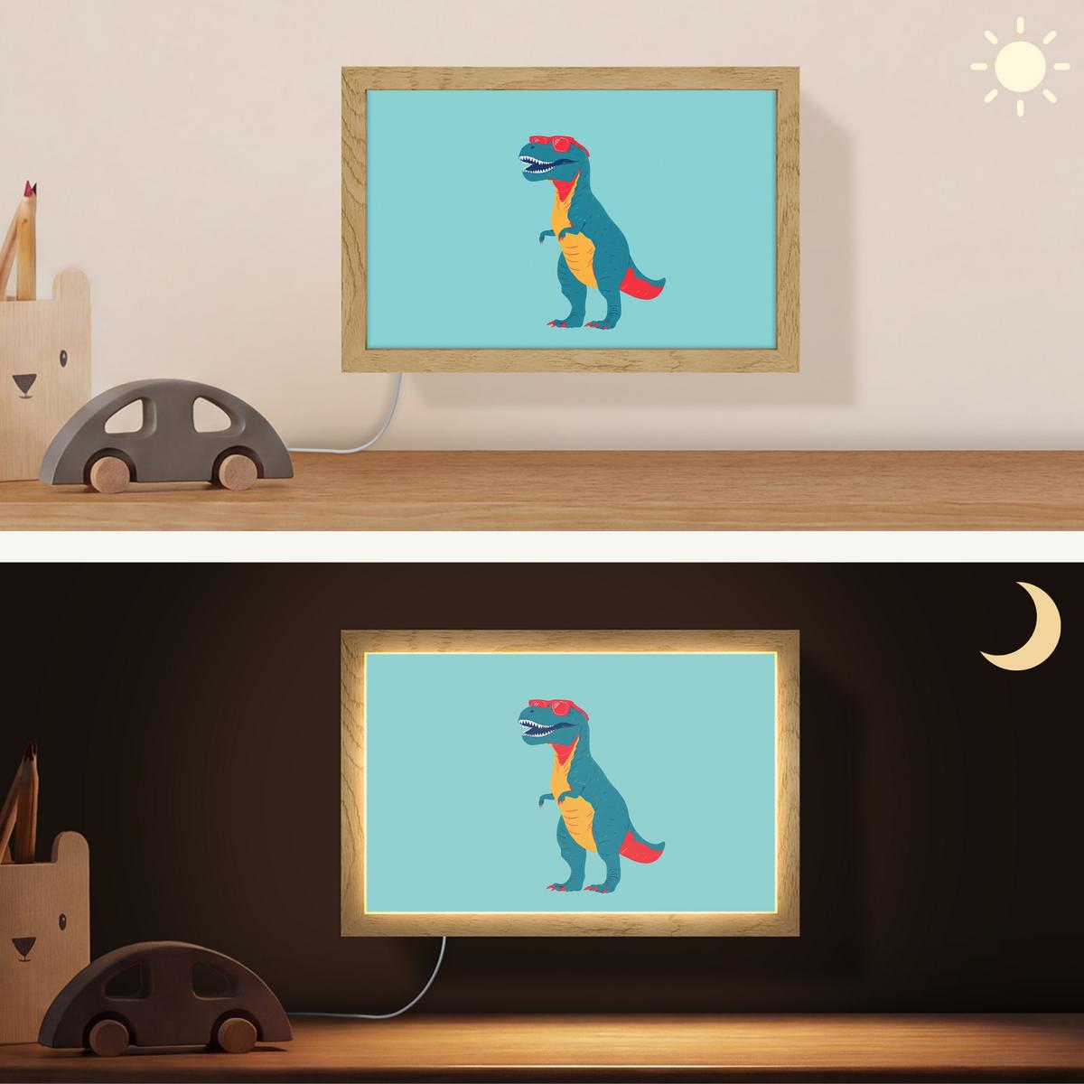 WANDLEUCHTE Dinosaurier - Blau - Sonnenbrille 30x20 cm - Hellblau, Holzwerkstoff (30/20/8cm) - OnlyWow