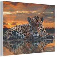 AKUSTIKBILD Natur - Leopard - Tier - Sonnenuntergang - Modern Wanddeko 70x50 cm - Orange, Kunststoff (70/50/0.9cm) - MuchoWow