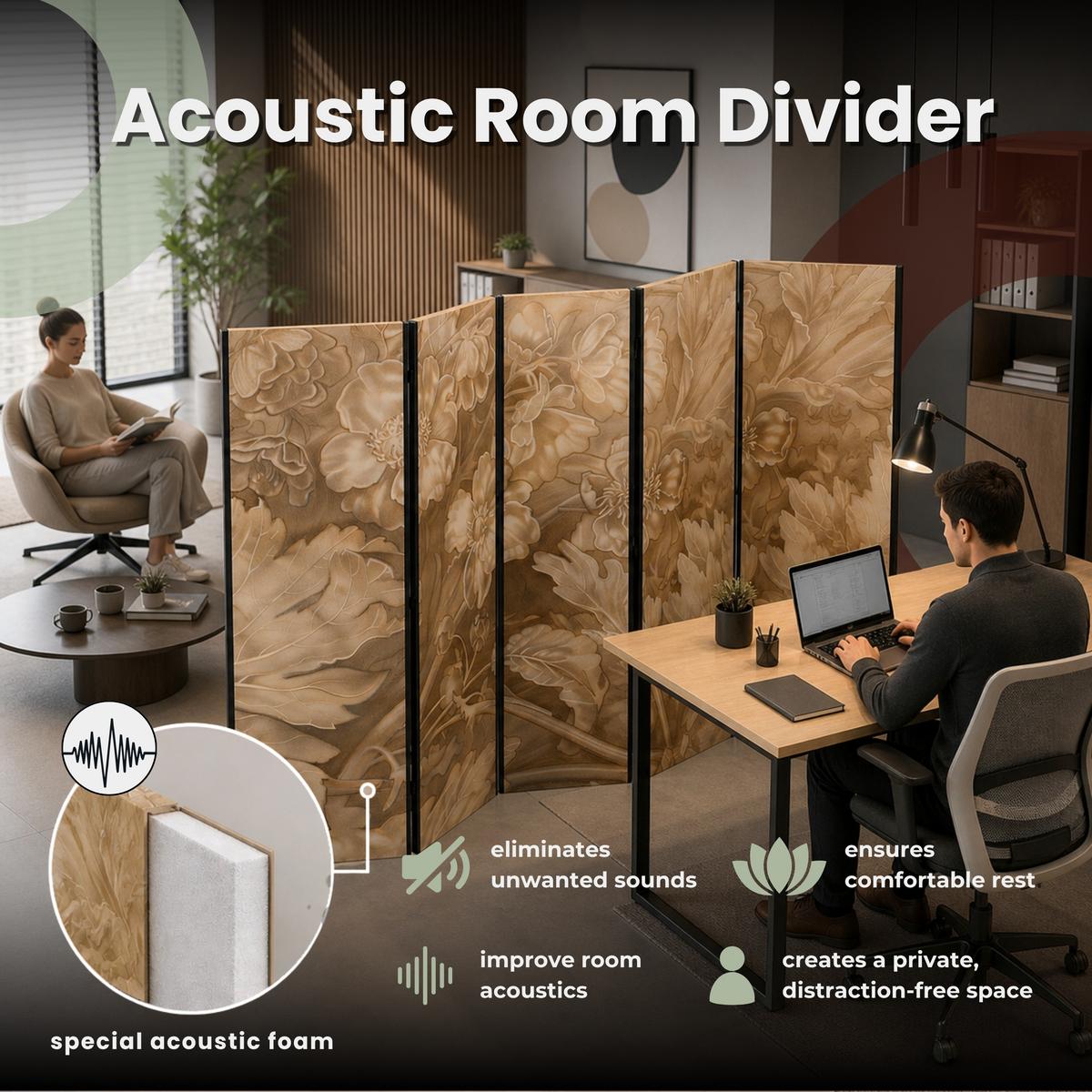 PARAVENT Akustik 3-tlg 135x172 cm Bambus Natur - Beige, Holz/Textil (135/172/3cm) - Muralo