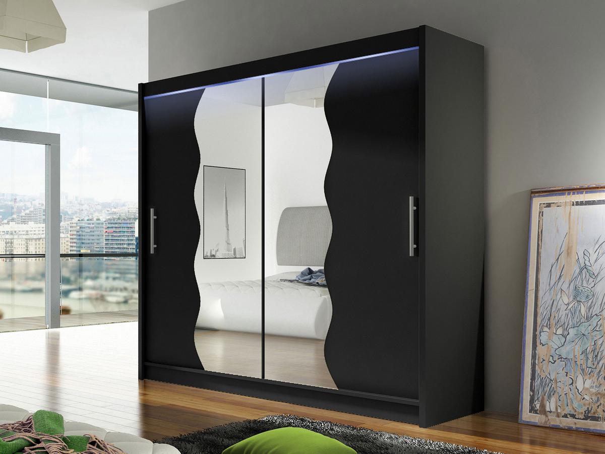 KLEIDERSCHRANK London X, mit RGB LED Beleuchtung - Silberfarben/Schwarz, Holzwerkstoff/Kunststoff (180/215/58cm) - MIRJAN24