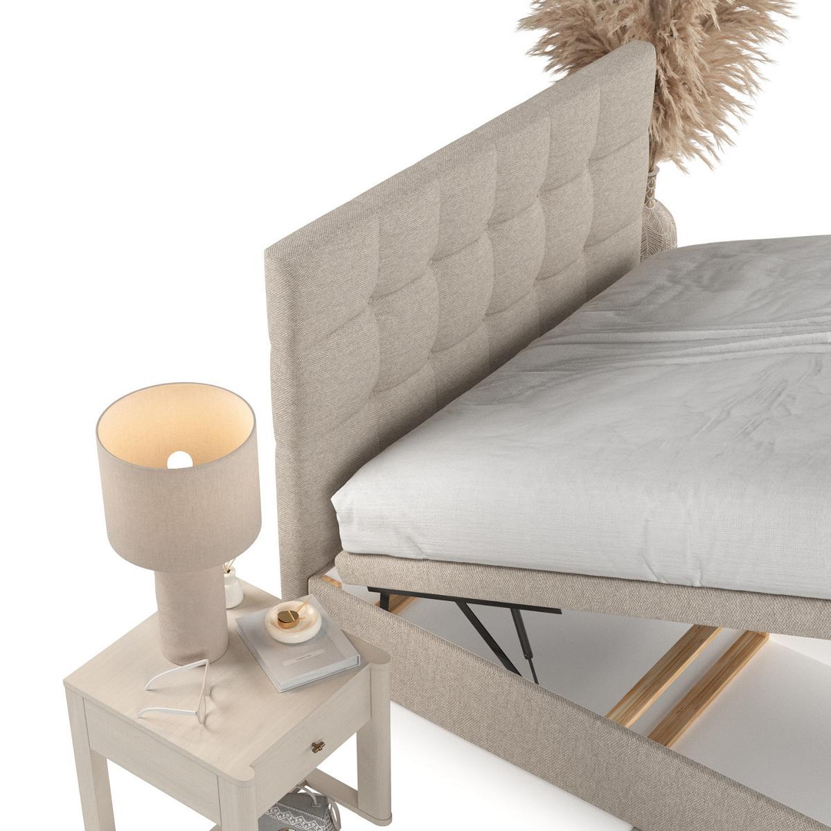POLSTERBETT Guam mit Stauraum 200/200 cm Hellbeige im Megan Stoff - Beige/Schwarz, Holz/Holzwerkstoff (200/200cm) - AltaBeds