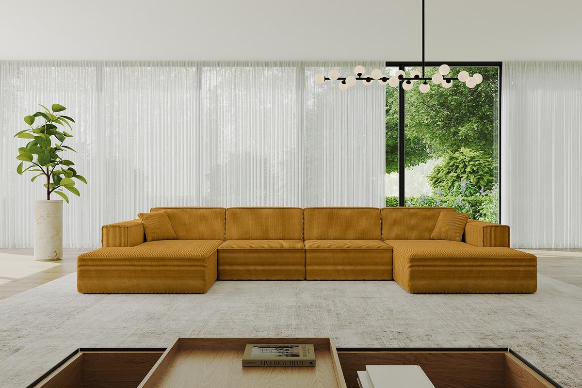 WOHNLANDSCHAFT IREA-U2-v4 - 386x165x77 cm Senfgelb - Grün, Holzwerkstoff/Textil (386/77/165cm) - ALTDECOR