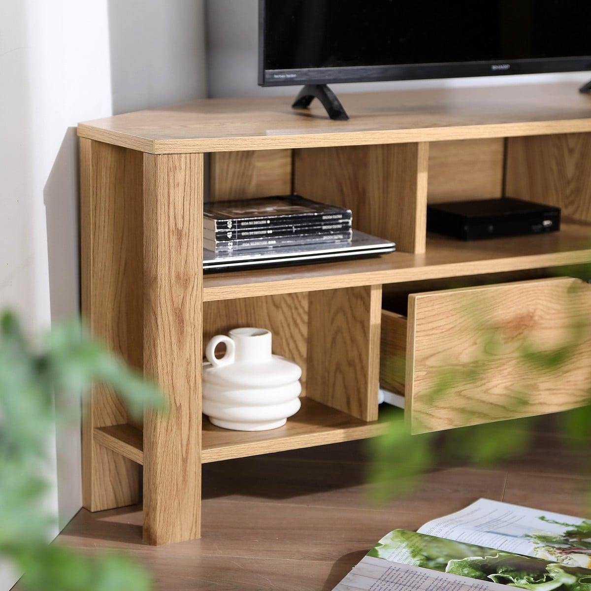 ECK-TV-MÖBEL 1 Schublade Eiche Dekor - L120 cm - Eschefarben, Holzwerkstoff (40/45/43cm) - Calicosy