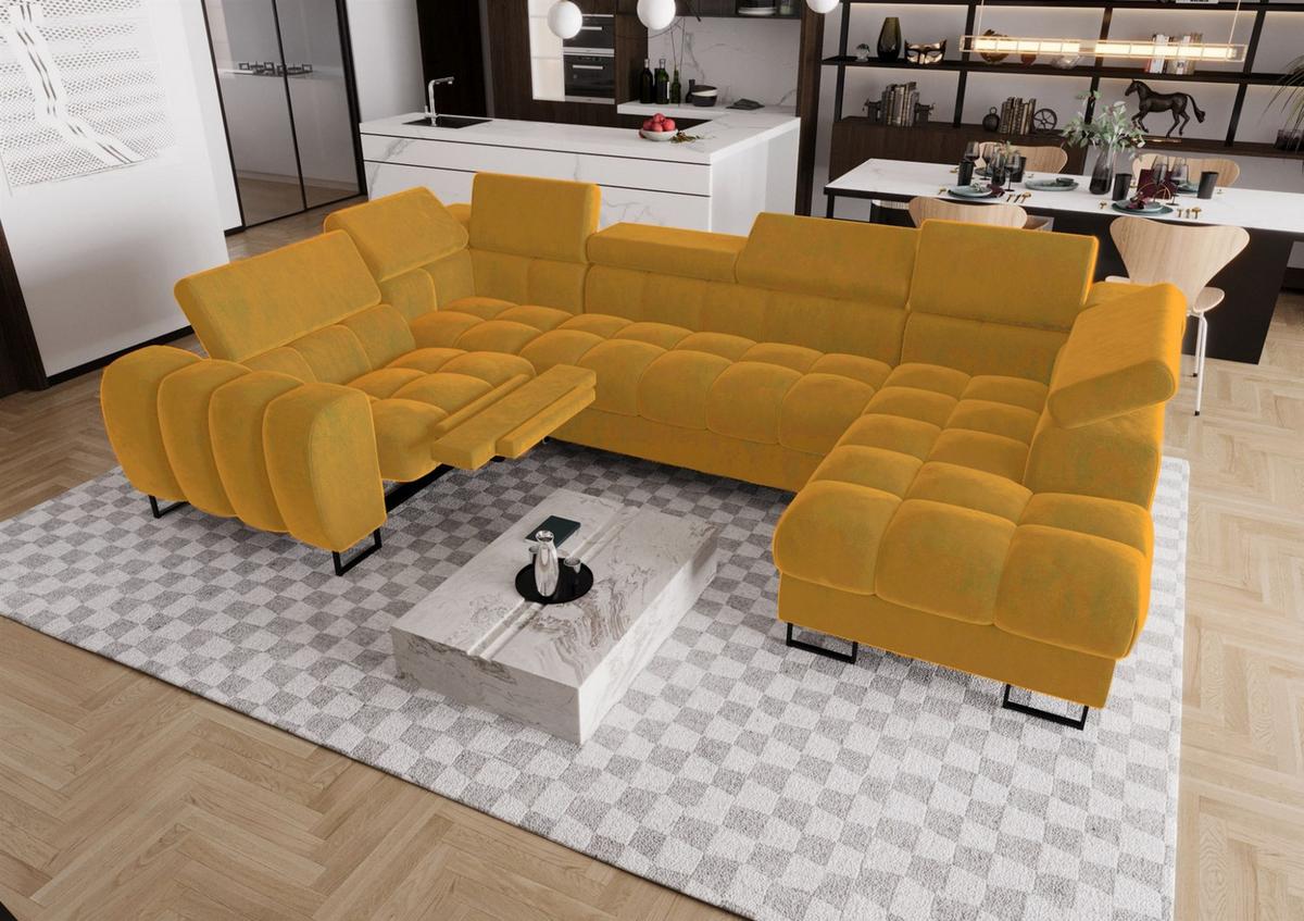WOHNLANDSCHAFT Bastien Relax - Gelb, Holzwerkstoff/Textil (350/95/198cm) - Fun Möbel
