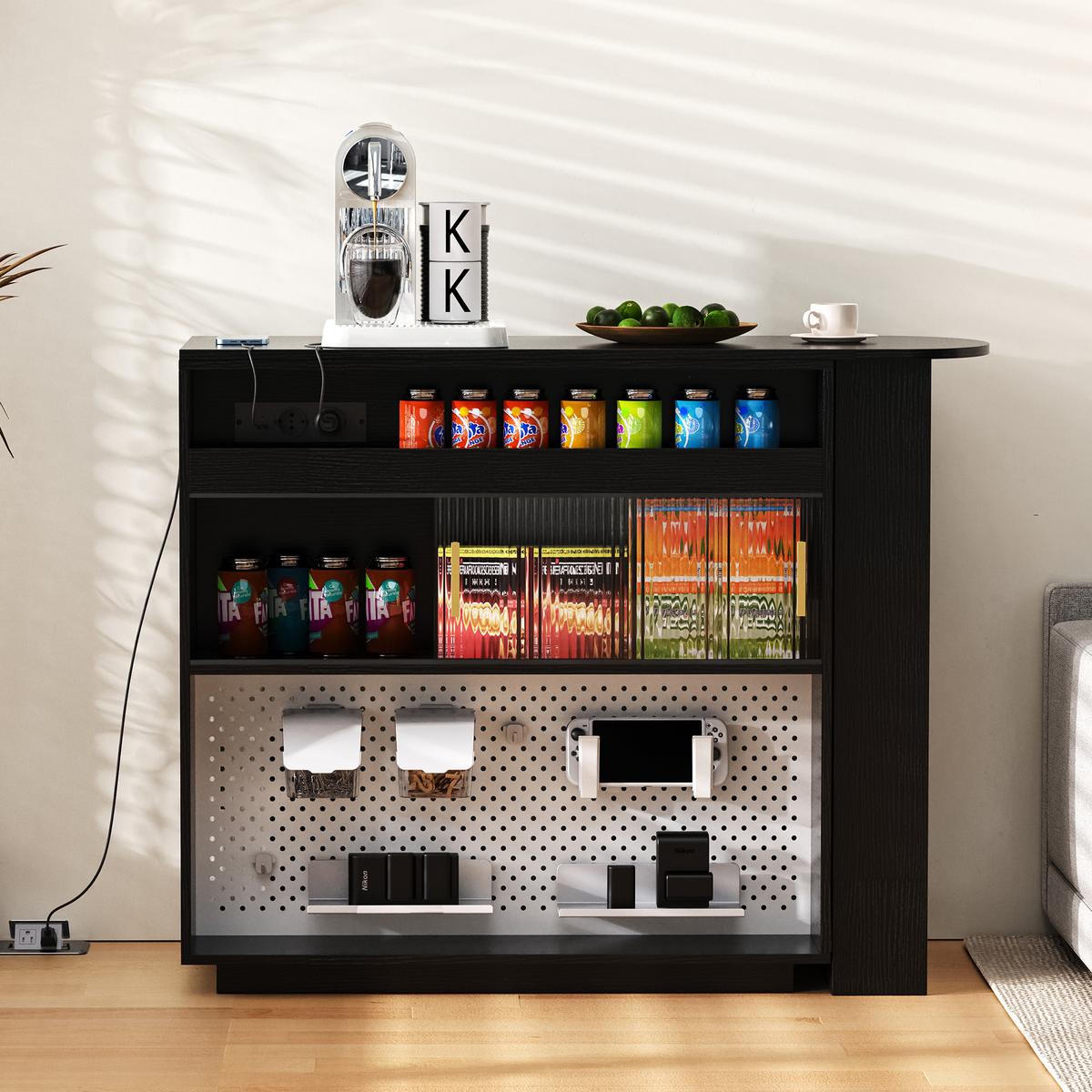 BARTISCH schwarz mit 360° drehbarem sideboard & led-beleuchtung - Schwarz, Holzwerkstoff (50/120/95.5cm) - Urban Meuble