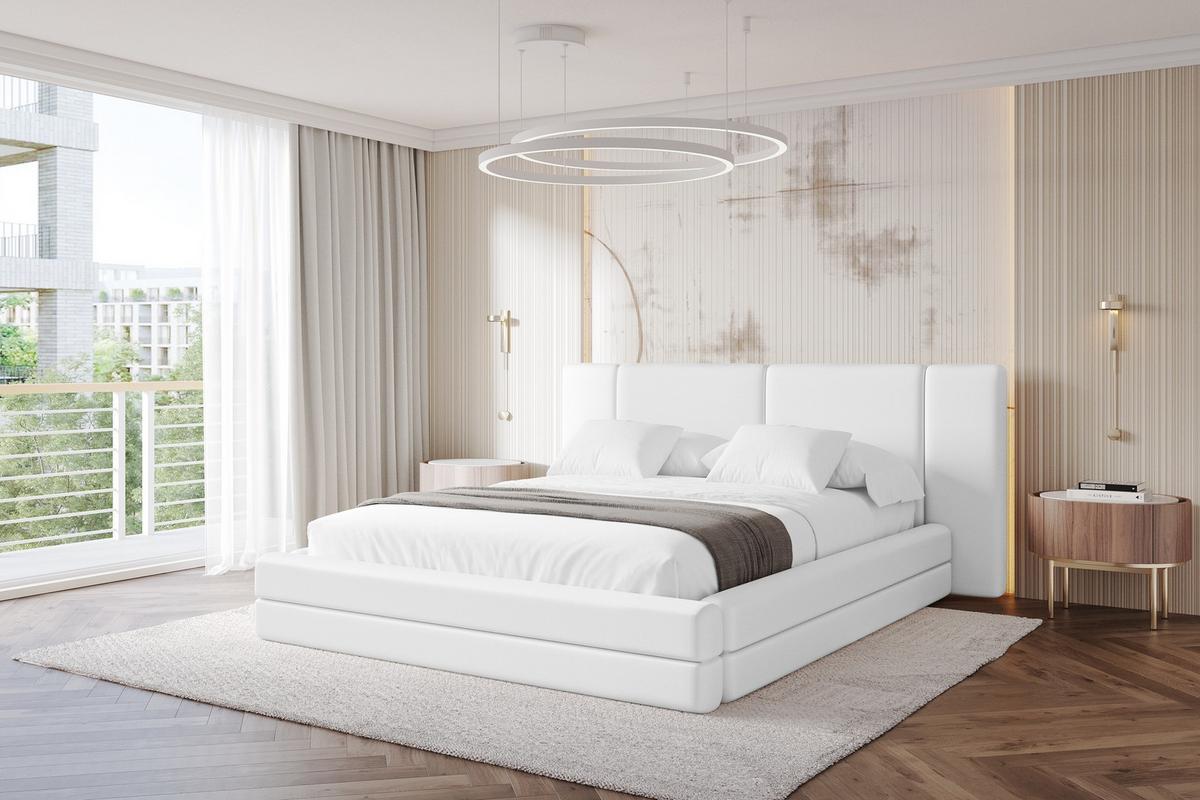POLSTERBETT mit Bettkasten und Lattenrost, Bett mit Matratze H3/H4 - TEVO 140x200 Weiß - Weiß Hochglanz, Holzwerkstoff/Textil (140/200cm) - ALTDECOR