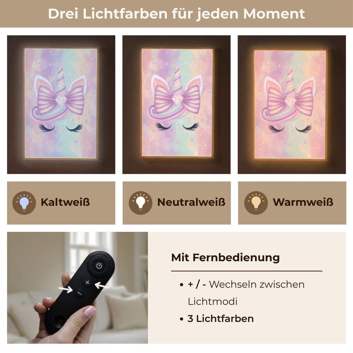 NACHTTISCHLAMPE MIT AKKU Einhorn - Glitzer - Regenbogen - Pastell 70x100 cm - Hellrosa, Holzwerkstoff (8/70/100cm) - OnlyWow