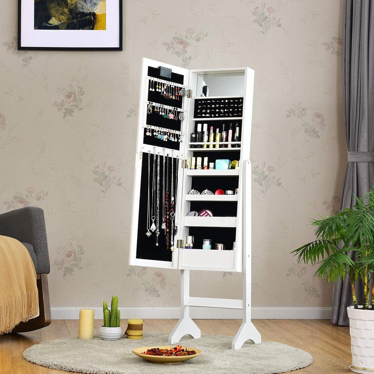 SCHMUCKSCHRANK 145cm Weiß - Weiß, Holz (35/145/32cm) - COSTWAY