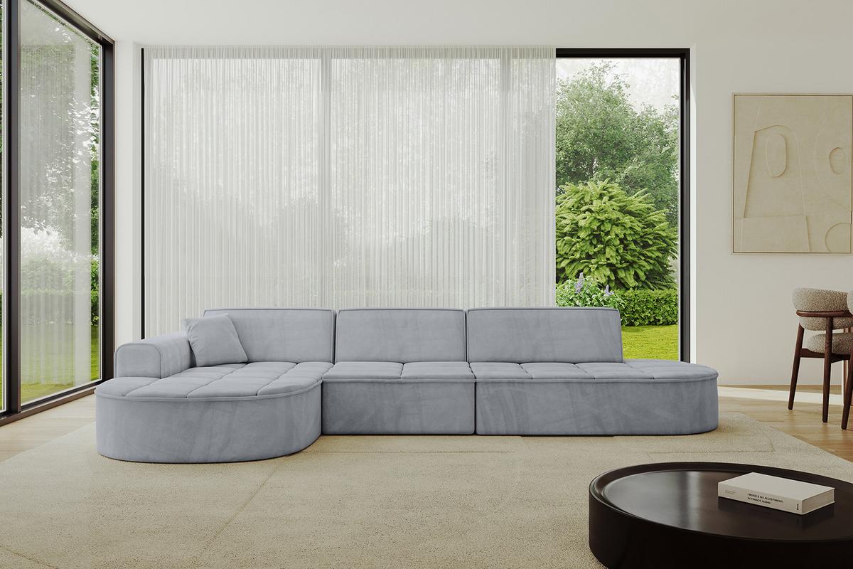 ECKSOFA Ottomane Links TARO-L2 - 328x171x79,5 cm Hellgrau - Grau, Holzwerkstoff/Textil (328/171cm) - ALTDECOR