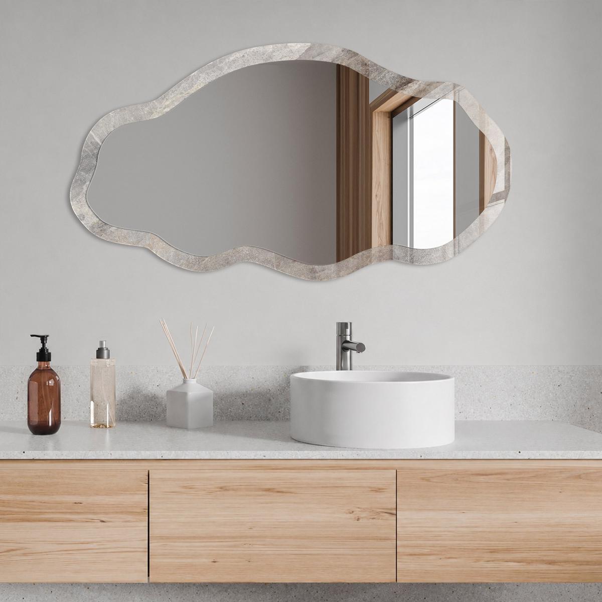 SPIEGEL 90x45 cm asymmetrisch mit Druck - Steintextur - Transparent, Glas (45/90/0.4cm) - TULUP