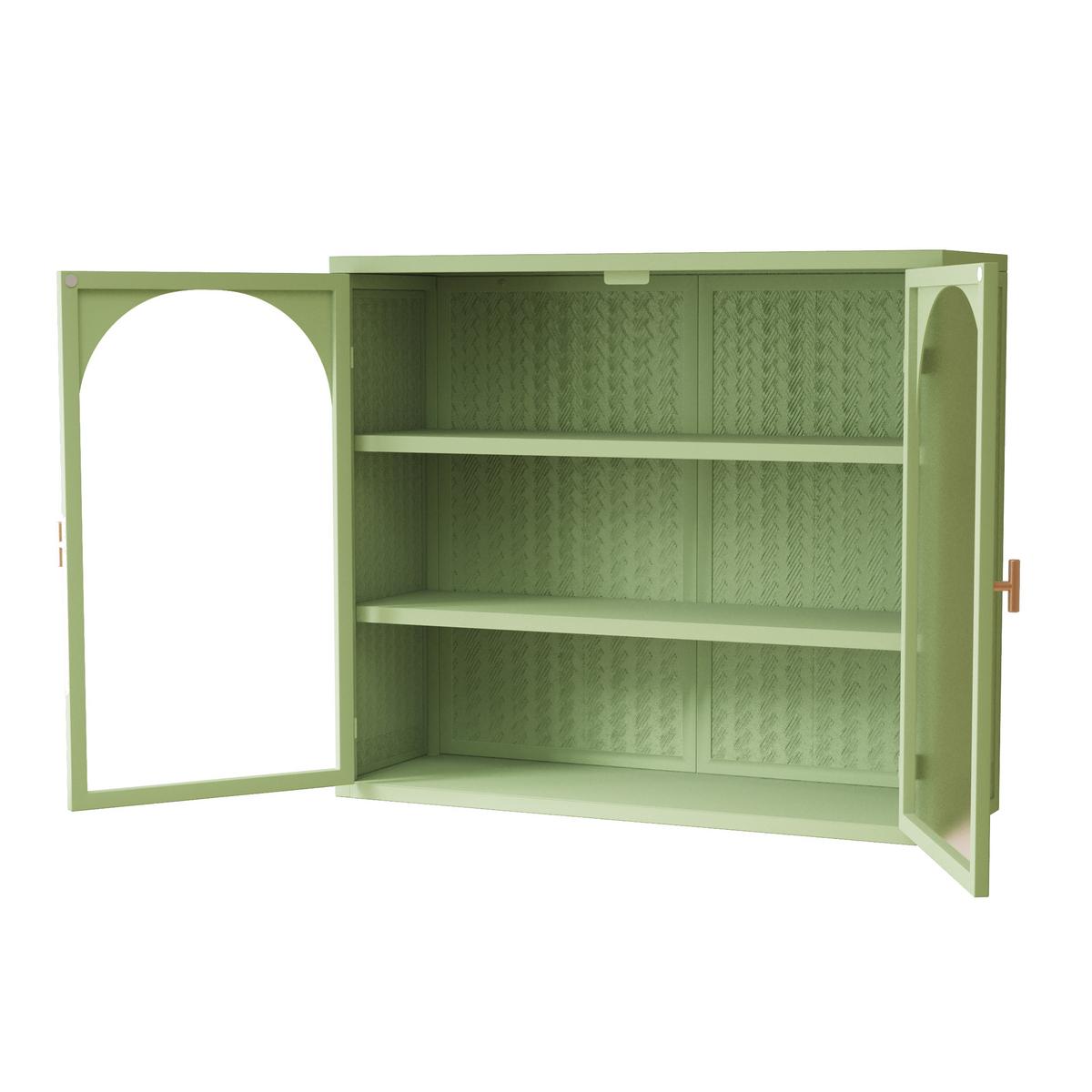 WANDSCHRANK Metall & Glas 2 Türen mit 3 Ebenen & Webmuster Grün 70cm - Grün, Metall (70/60/23cm) - Urban Meuble