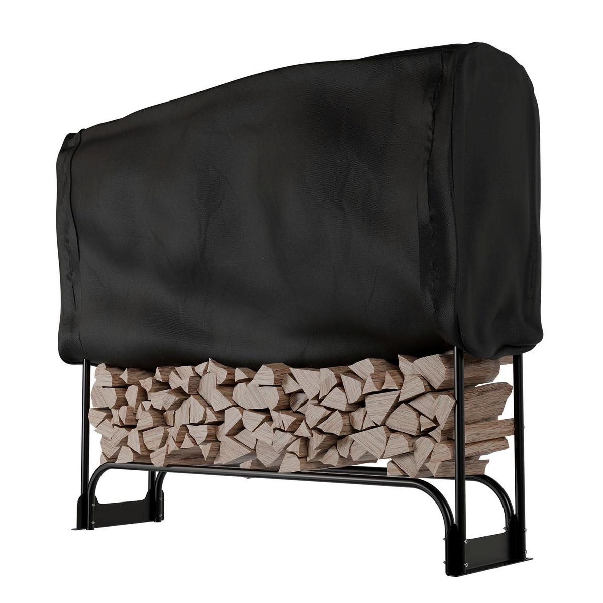 KAMINHOLZREGAL mit Abdeckung - Schwarz, Metall (130/117/36cm) - Juskys