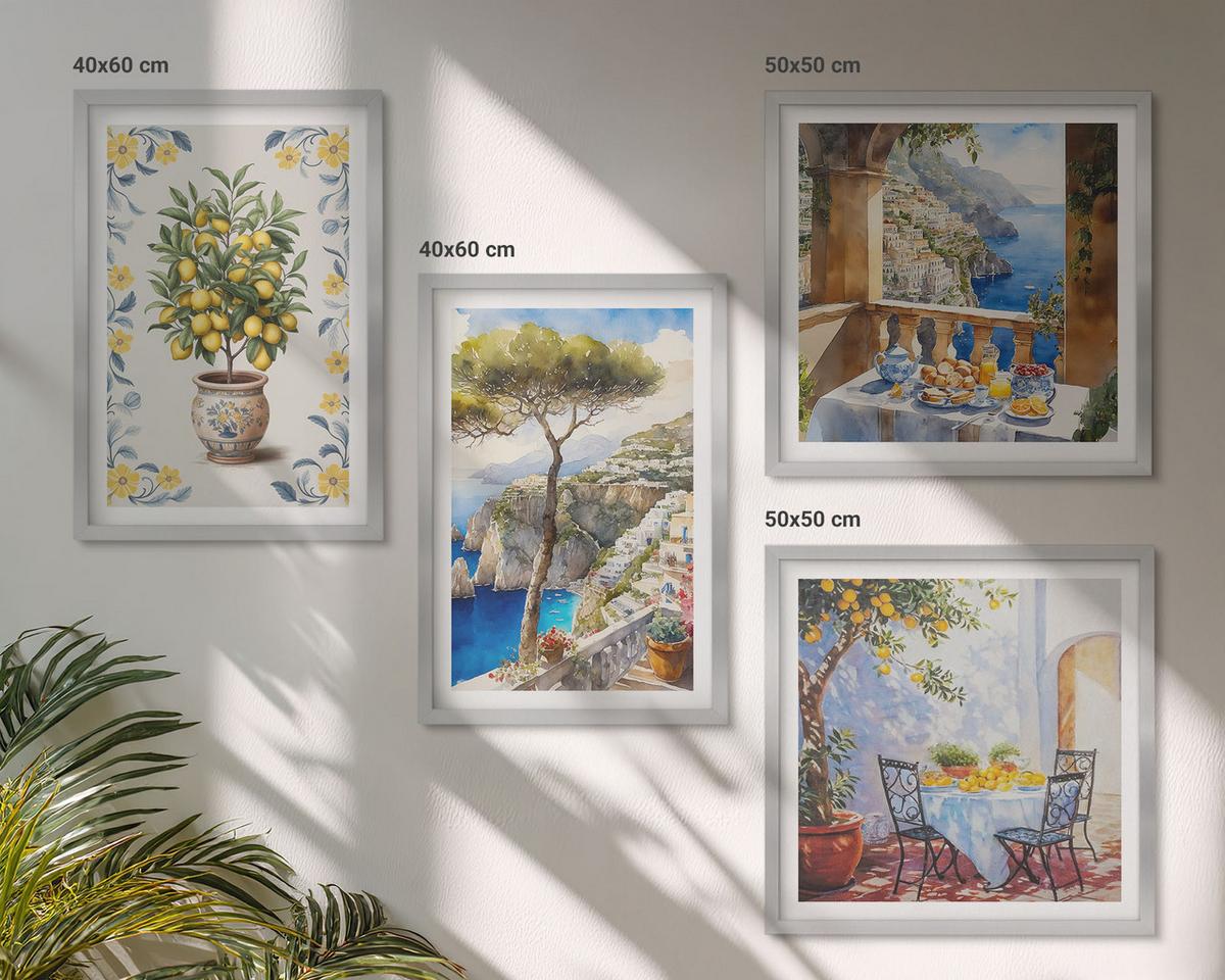BILDER SET 4er Set - 50x50 cm & 40x60 cm Silberner Rahmen - Gemälde von Zitronenbäumen - Silberfarben, Kunststoff (50/50cm) - TULUP