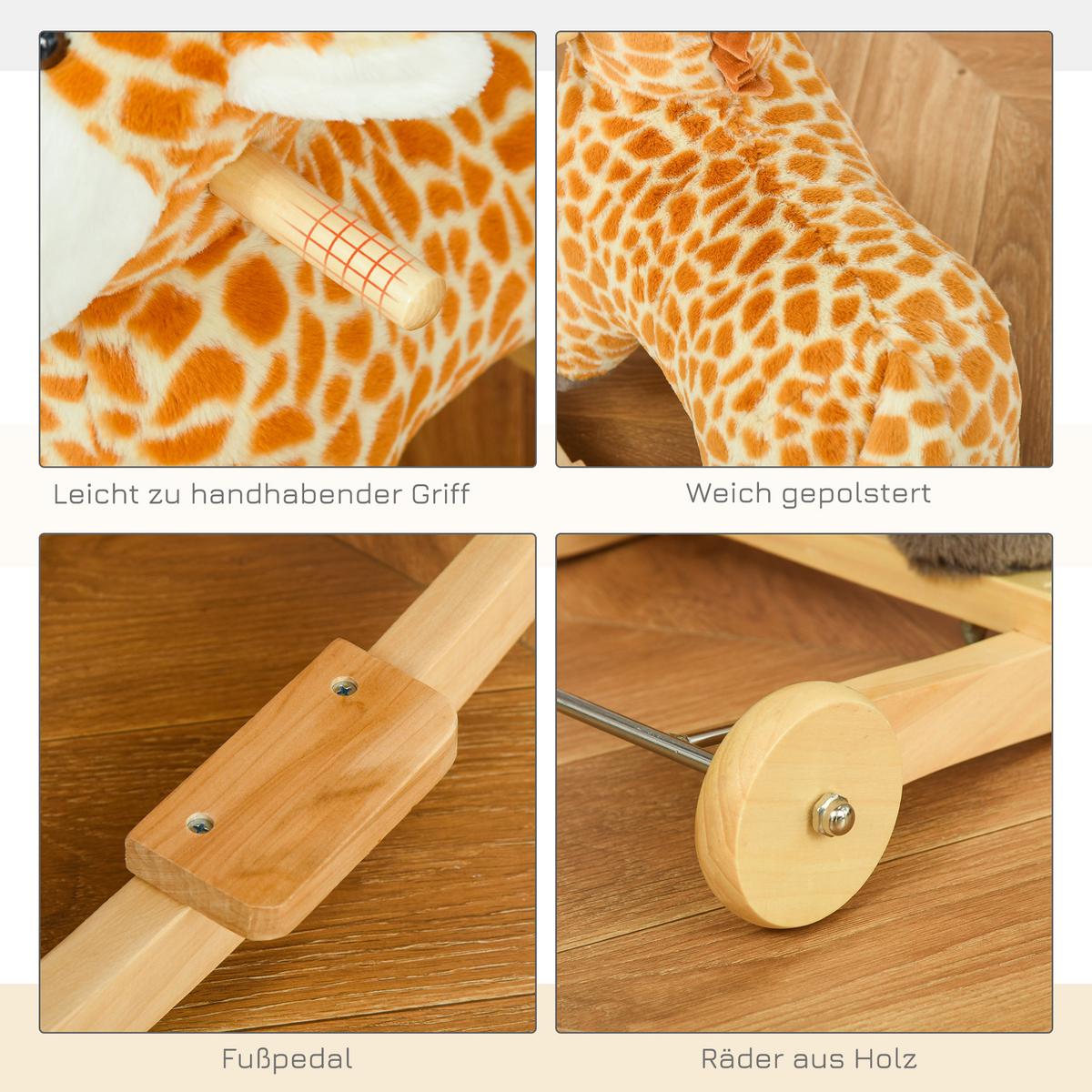SCHAUKELPFERD 2-IN-1 Schaukeltier Babyschaukel Spielzeug Giraffen-Design Geld - Gelb, Holz (38/63/63cm) - HOMCOM